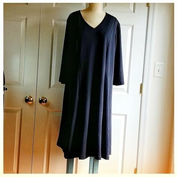 Black Dress Roaman's V Neck Fit Flare Zip Up Back Long Sleeve Women's 22 WOMAN'S - Picture 7 of 12